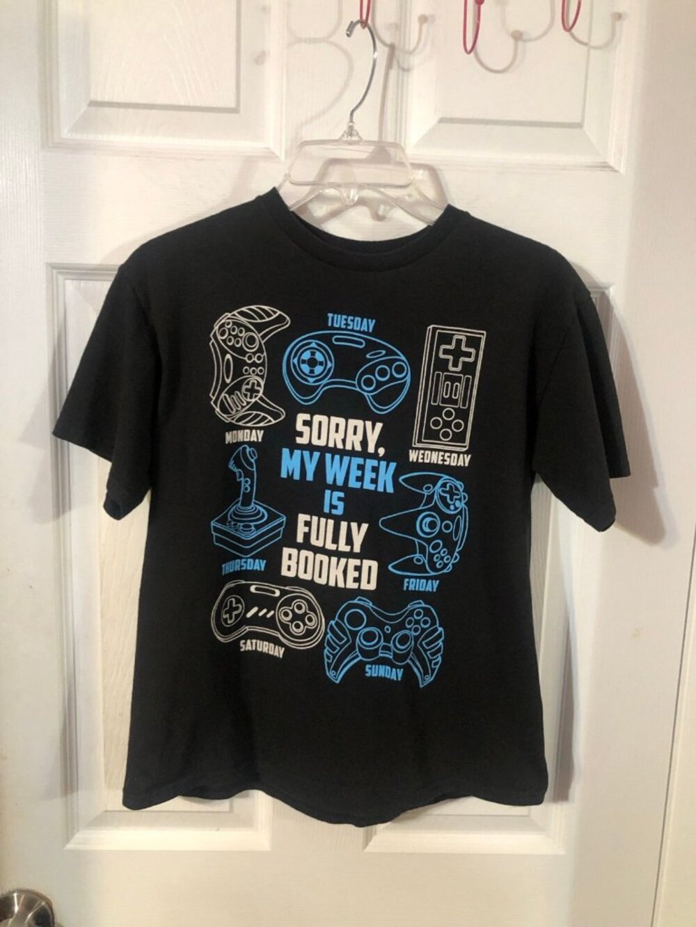 Boys Size Large 14 / 16 Black Tshirt Game Theme.  Made of 100% Cotton.
